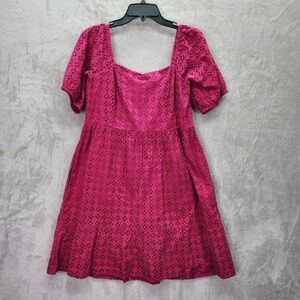 La Blanca Womens Sz M Eyelet Smocked‎ Dress Resort Wear Swim Cover Magenta Pink